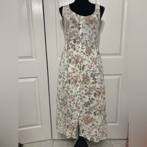 Frye Floral Sleeveless Midi Dress in White and Pink with pockets size M